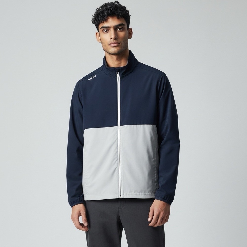 PUMA Golf Mens Monterey Athletic Wind Jacket Size XL‎ Navy Blue/Ash Gray UPF50+